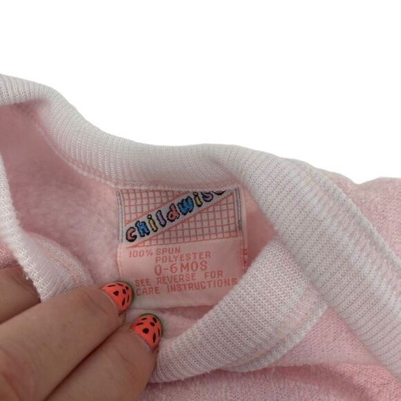 Baby Girls Sz 0-6 Mo Sweatshirt Pastel Pink Bunny Rabbit Blue Satin Colorwise - Picture 4 of 8